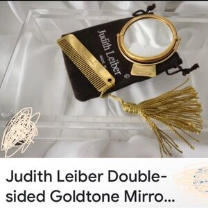 Judith Lieber Made in Italy 🇮🇹 gold tone comb & double sided mirror set